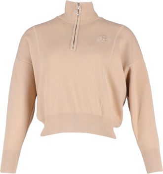 Sandro Embroidered Half-Zip Sweater in Beige Cotton