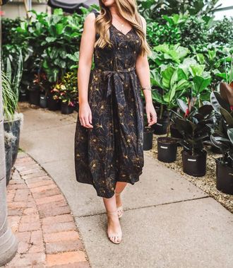 Bishop + Young Double V-Neck Belted Midi Dress In Navy