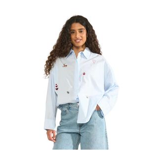 N&uuml;mph Dames, Blouses & Shirts, Blauw, Maat: Xs/S Katoen