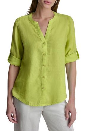 DKNY Linen Button-Up Shirt in Limeade at Nordstrom, Size X-Large