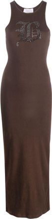 Blumarine rhinestone-logo midi dress - women - Cotton/Elastane - M - Brown