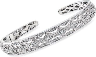 Ross-Simons Diamond Crescent-Motif Cuff Bracelet in Sterling Silver