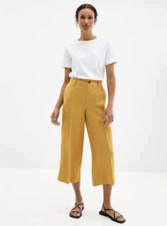 Contemporaine Womens XL pockets pure linen capri pant Fit: Wide leg, high rise