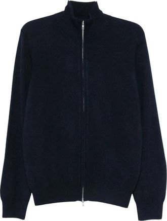 Soft Goat Gebreide Cardigan met Hoge Hals en Rits - Heren - Vesten - Blauw - L - Truien & Vesten