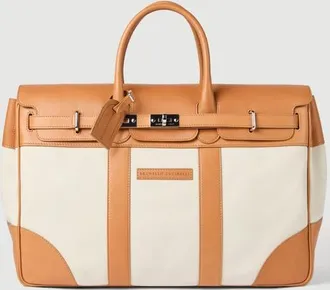 Brunello Cucinelli Grained calfskin and cowhide country bag in Ivory at Nordstrom