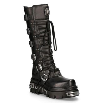 New Rock Knee High Leather Gothic Boots-272-S1 in Black | Size: 11