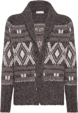 Brunello Cucinelli Brown Wool V-necked Cardigan