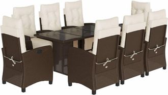 vidaXL Set Comedor Para Jard&iacute;n 9 Pzas Y Cojines Rat&aacute;n Sint&eacute;tico Marr&oacute;n Vidaxl
