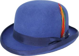 Maz Accessoires Unisex Hard Top Wool Bowler Hat With Feather Satin Lined Sizes S to XL