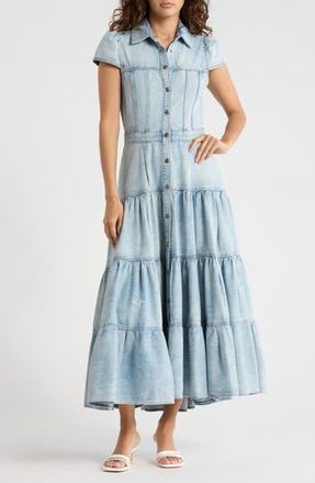 Alice & Olivia Patsy Tiered Denim Shirtdress in Light Adele at Nordstrom Rack, Size 0