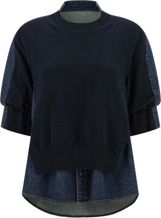 sacai Jersey Denim x Knit - Knitwear - Mujer - Azul - L