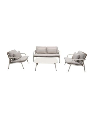 Deco Wood Conjunto sof&aacute;, mesa centro y 2 butacas aluminio blanco y beige