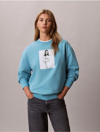 Calvin Klein Womens Kate Moss Obsession Graphic Hoodie - Blue - M