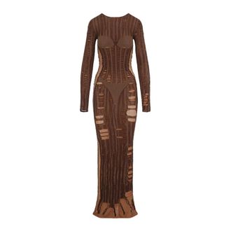 Diesel M-Calimera Lange Jurk - Dames - Maxi kleedjes - Bruin - XS - Katoen - Kleedjes
