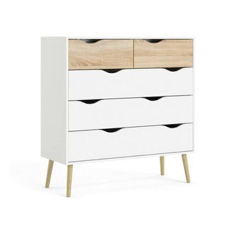 Dmora Commode &Agrave; Cinq Tiroirs, Blanc Et Ch&ecirc;ne, Mesures 98 X 100 X 39 Cm - Dmora