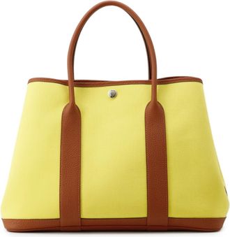 Herm&egrave;s Brown Lime Toile Officier Negonda Leather Handbag Tote Bag (Pre-Owned)