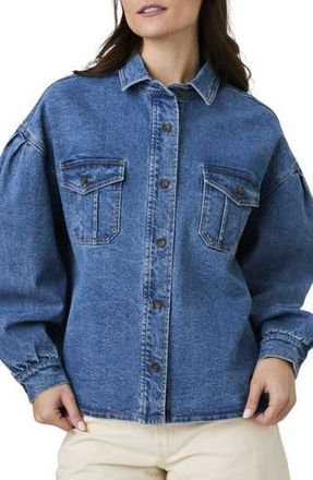 French Connection Penelope Puff Sleeve Denim Shirt Jacket in Mid Vintage Wash at Nordstrom Rack, Size X-Small