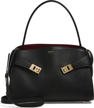 Ferragamo Small Hug Leather Shoulder Bag in Nero/borgogna at Nordstrom