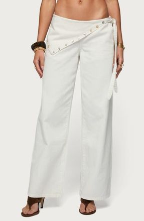 Edikted Button Foldover Low Rise Wide Leg Jeans in Off-White at Nordstrom, Size X-Small