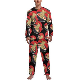Generic Ramen Japanese Design Trendy Pajama Set for Men Crewneck Long Sleeve Pjs Loungewear Soft Sleepwear