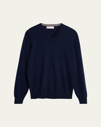 Brunello Cucinelli Mens Cashmere Classic Fit V-Neck Sweater
