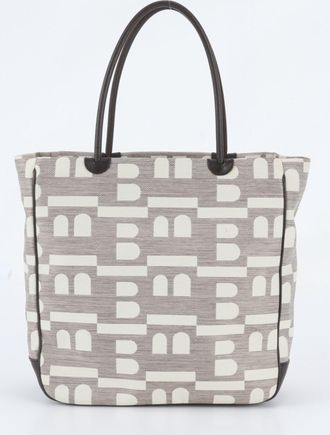 Bally Grayish Leather Canvas Handbag Shoulder Bag Tote Bag (Pre-Owned)