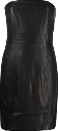Theory strapless leather dress - women - Lamb Skin - 8 - Black