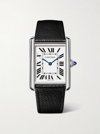 Cartier Orologio 33,7 Mm In Acciaio Inossidabile Con Cinturino In Pelle Tank Must De Cartier - Argento