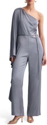 Mango Drapey Asymmetric One-Shoulder Jumpsuit in Blue at Nordstrom, Size X-Small