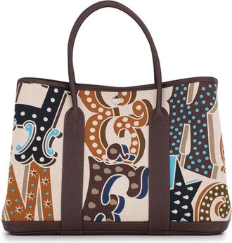 Herm&egrave;s Garden Beige Caramel Ebene Ecru Toile H Negonda Leather Handbag Tote Bag (Pre-Owned)