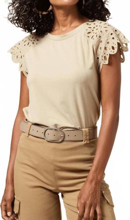 Lyss&eacute; Katarina Eyelet Sleeve Trim Top In Sandstone