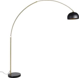 QAZQA Modern Arc Lamp Brass with Marble Base and Black Lampshade 32.5 cm - xxl