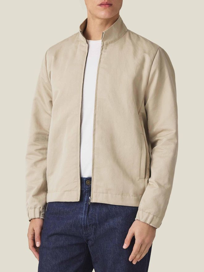 Sand Linen-Cotton Bomber Jacket