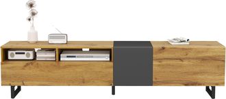 STILVORA Mueble Tv Con 3 Puertas Y 2 Huecos, Patas Met&aacute;licas En U, Estilo Retro, En Tablero De Part&iacute;culas, 170&times;42&times;36,5 Cm, Gris