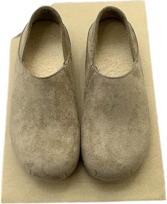 Generic YUJIEBB Fleece Lined Women Loafer Shoes Concise Round Toe Slip On Flats Shoes Outdoor Comfort Warm Cotton Khaki