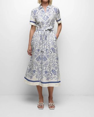 SIMKHAI Audria Belted Linen Midi Dress In Midnight