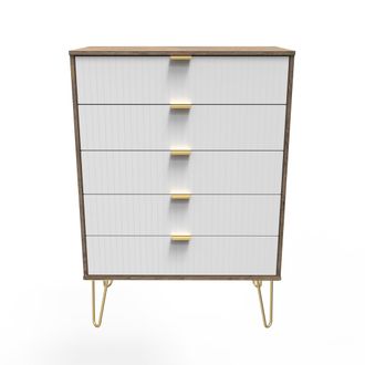 Welcome Furniture Breda Ready Assembled 5 Drawer Chest in White Matt & Vintage Oak - Welcome Furniture | TJ Hughes