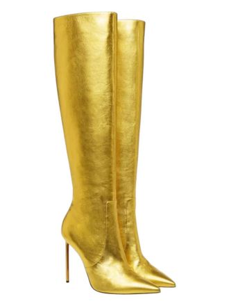 Bally Womens Barbra Laminated Knee High Leather Boots In Gold