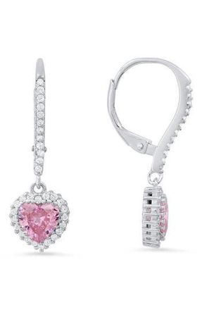 Queen Jewels Sterling Silver Cubic Zirconia Halo Birthstone Heart Drop Earrings in Pink Sapphire/silver - June at Nordstrom Rack