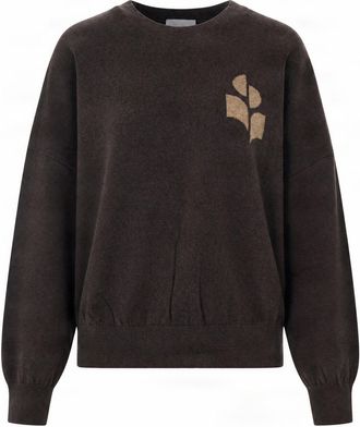 Isabel Marant Chocolate Sweater with Crew Neckline and Ribbed Scalloped Edges