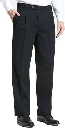 Berle Double Reverse Pleat Worsted Wool Gabardine Trouser In Black