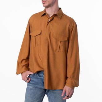 Bally Long-Sleeved Pointed-Collar Silk Shirt, Brand Size 50 ( US Size 40 )