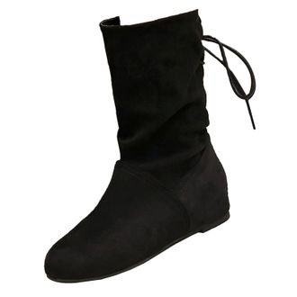 Generic Flat Boots For Women - Suede Boots Womens Low Heel Mid-Calf Slouchy Boot Comfortable Walking Boots Casual Comfy Winter Boots Slip On Flat Boots Fashio