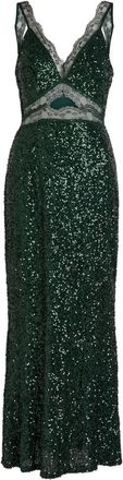 Never Fully Dressed sequin lace-detail midi dress - Green