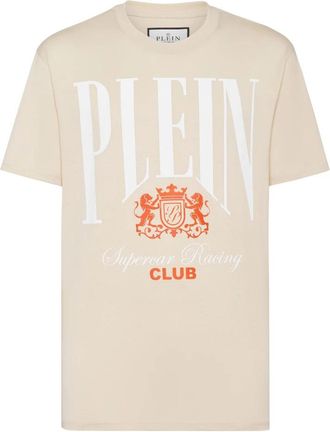 Philipp Plein T-shirt Ronde Hals Racing - Heren - T-shirts - Beige - S - Katoen - Tops