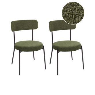 Beliani Beliani - Conjunto De 2 Sillas De Comedor Patas De Acero Negro Con Tapas Sin Reposabrazos Boucl&eacute; Verde Oscuro Allison
