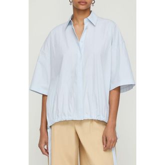 Lafayette 148 New York Travel Cotton Blend Drawstring Hem Oversize Button-Up Shirt in Glacier Blue at Nordstrom, Size X-Small