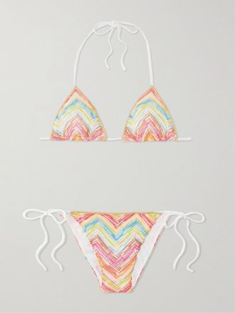 Missoni Bikini A Triangolo In Maglia Crochet Metallizzata A Righe Mare - Verde