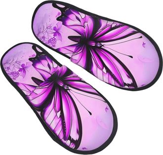 Generic Cotton Slippers Purple Butterfly Printed Warm Sliders Lightweight Slippers For Big Kid Trip Christmas L