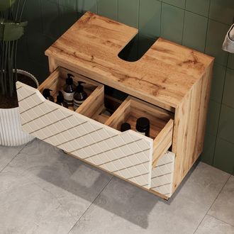 Vicco Mueble Bajo Lavabo Lotta, Roble/cachemira Con Estructura De Azulejos, 59.8 X 62.5 Cm Con 2 Cajones, Vicco